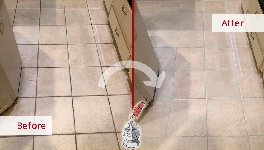 Before and After Image of a Floor After a Grout Cleaning in Austin