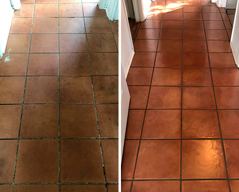 Before and After Image of a Terracotta Floor After a Stone Sealing in Austin