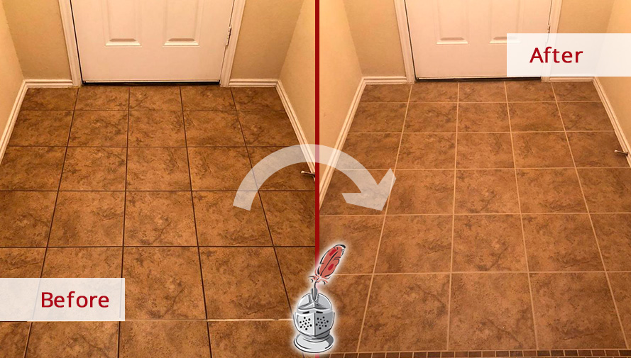 Tile Floor Before and After a Grout Cleaning in Pflugerville, TX