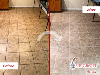 Before and After Picture of a Grout Cleaning in Pflugerville, TX