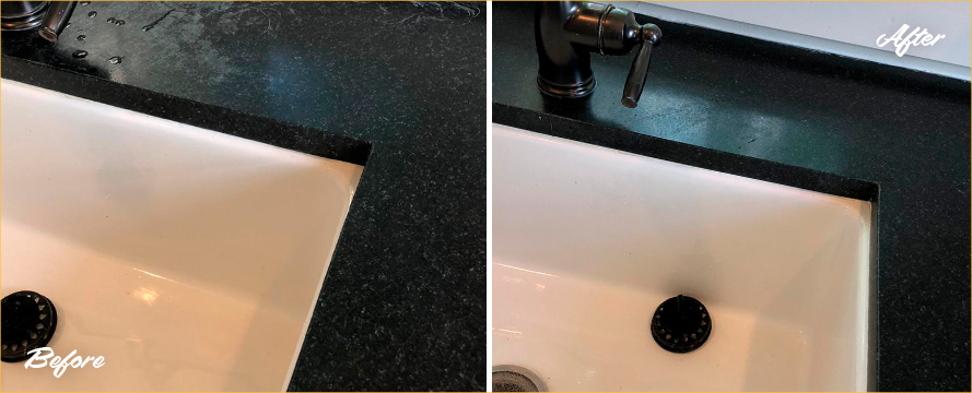 Countertop Before and After a Stone Polishing in Driftwood, TX