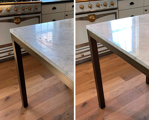 Before and After Picture of a Stone Polishing in Driftwood, TX