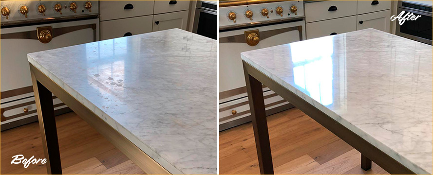 Before and After Picture of a Countertop Stone Polishing in Driftwood, TX
