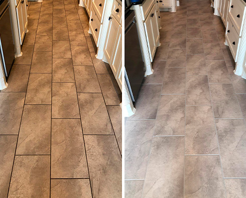 Image Showcasing the Changes a Ceramic Floor Went Through Thanks to a Grout Cleaning in Austin, TX