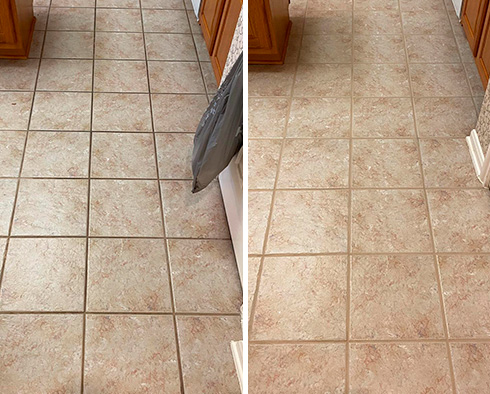 Before and After Image of a Floor After a Grout Recoloring in Buda, TX 