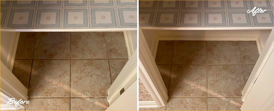 Before and After Image of a Tiled Surface After a Superb Grout Recoloring in Buda, TX 