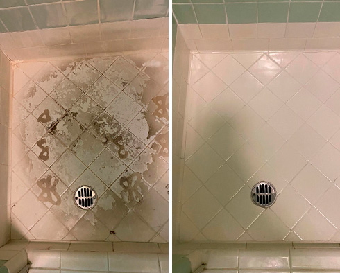 Picture of a Shower Before and After our Hard Surface Restoration Services in Austin, TX