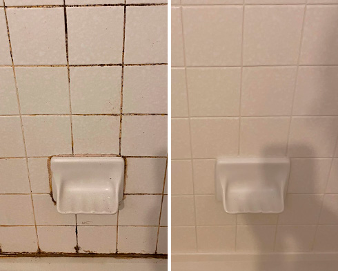 Picture of a Shower Before and After a Grout Cleaning in Austin, TX