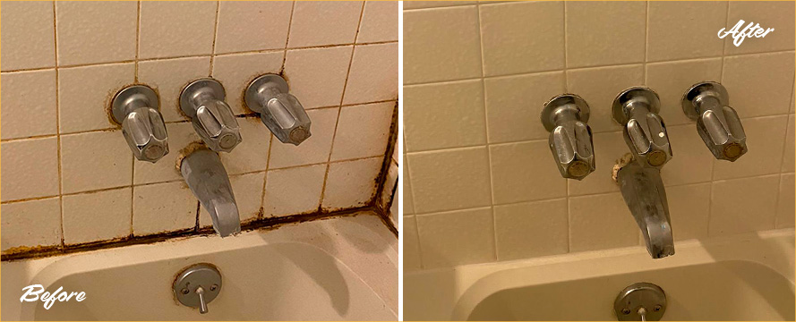 Picture of a Shower Before and After a  Superb Grout Cleaning in Austin, TX