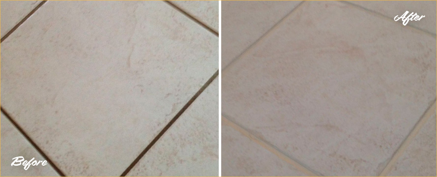 Before and After a Living Room Grout Cleaning in Rollingwood, TX
