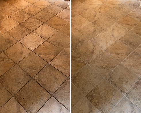 Picture of a Floor Before and After a Tile Cleaning in Rollingwood, TX