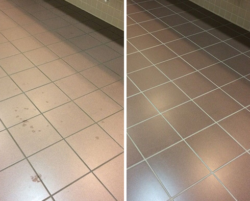 Restroom Floor Before and After Our Grout Cleaning in Volente, TX