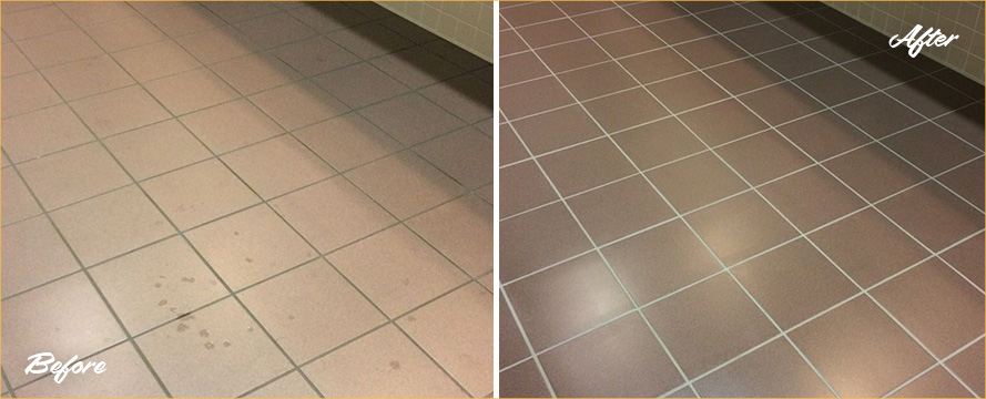 Restroom Floor Before and After Our Grout Cleaning in Volente, TX