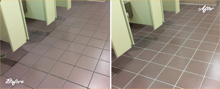 Tiled Restroom Floor Before and After Our Grout Cleaning in Volente, TX