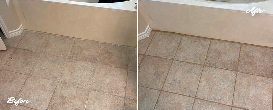 Tile Bathroom Floor Before and After Our Grout Sealing in Austin, TX