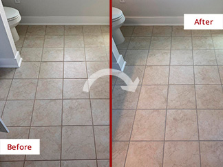 Bathroom Floor Before and After a Grout Sealing in Austin