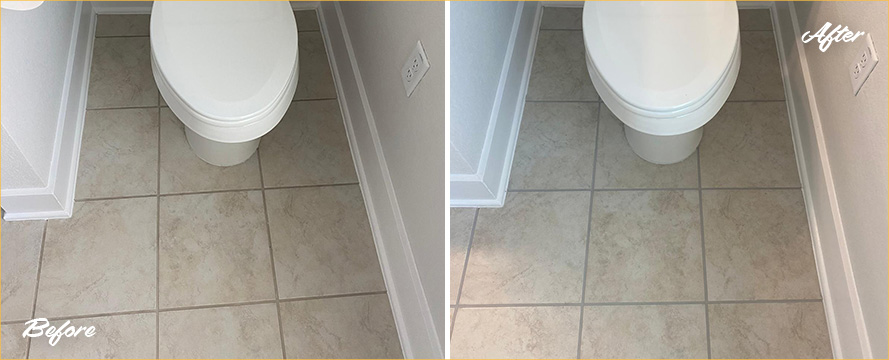 Tile Bathroom Floor Before and After a Grout Sealing in Austin