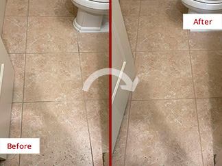 Bathroom Floor Before and After Our Grout Cleaning Services in Austin, TX