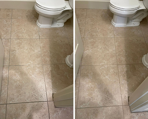 Bathroom Floor Before and After Our Grout Cleaning Services in Austin, TX