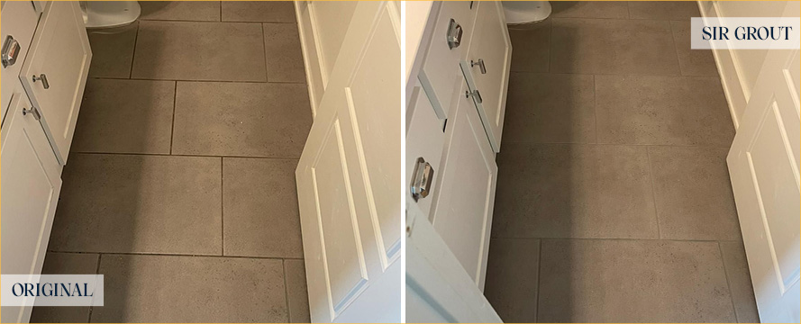 Guest Bathroom Floor Before and After a Grout Sealing in Austin