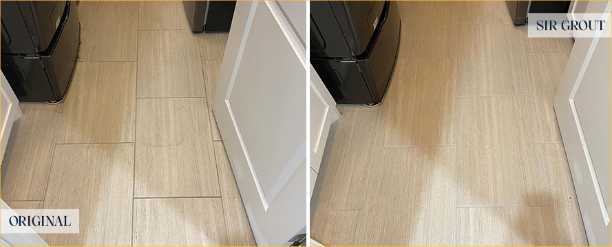 Laundry Room Floor Before and After a Phenomenal Grout Sealing in Austin, TX