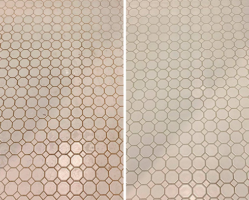 Shower Floor Before and After a Grout Sealing in Austin