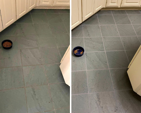 Kitchen Floor Before and After Our Grout Cleaning in Austin, TX