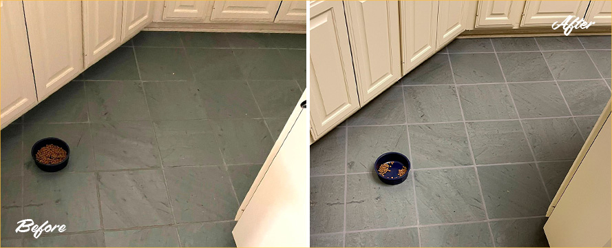 Kitchen Floor Before and After Our Grout Cleaning in Austin, TX