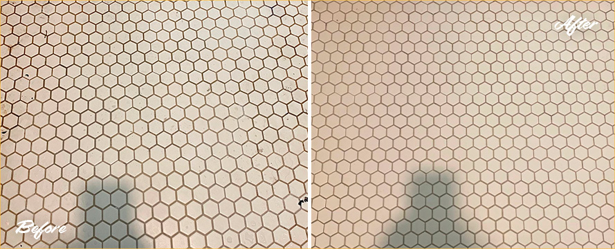 Shower Floor Before and After a Superb Grout Sealing in Dripping Springs, TX