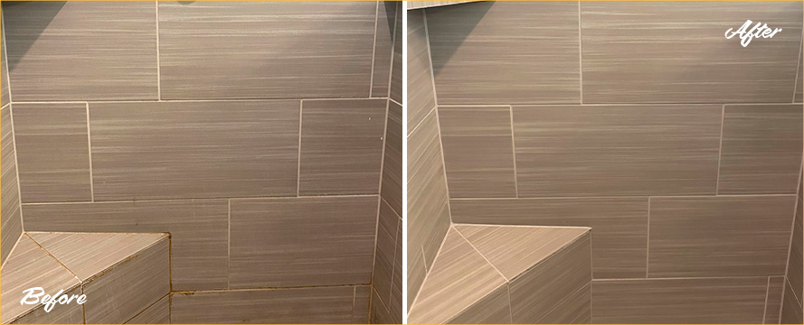 Shower Before and After a Remarkable Grout Sealing in Dripping Springs, TX