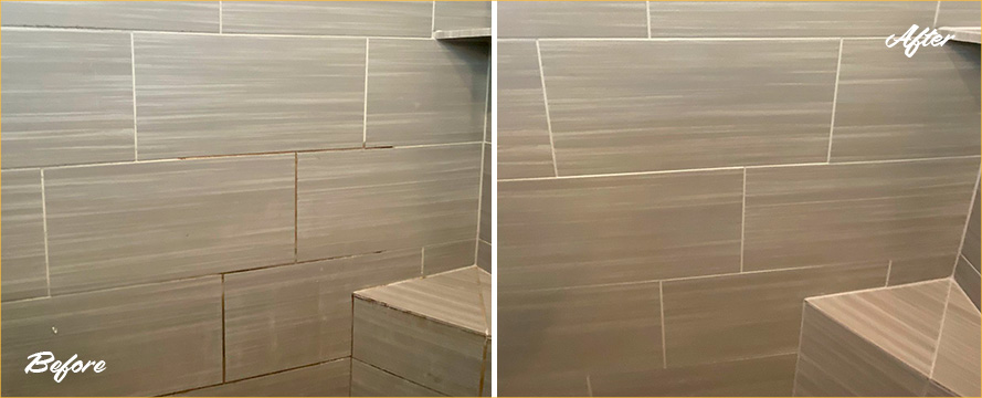 Shower Walls Before and After a Superb Grout Sealing in Dripping Springs, TX