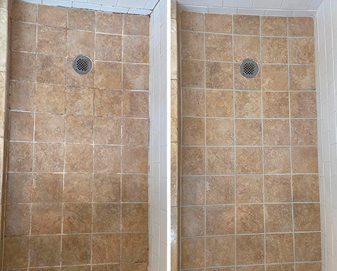 Master Shower Before and After Grout Sealing in the Hills, TX