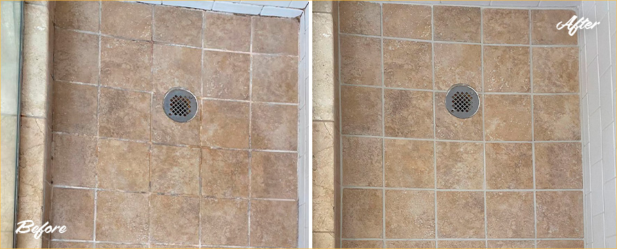 Master Shower Before and After Grout Sealing in the Hills, TX