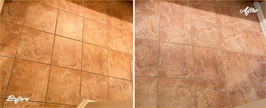 Floor Before and After a Professional Grout Sealing in The Hills, TX