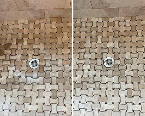 Shower Before and After a Stone Cleaning in Austin, TX