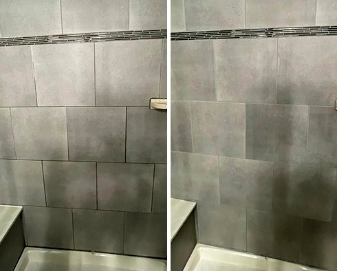 Shower Before and After a Grout Sealing in Lakeway, TX