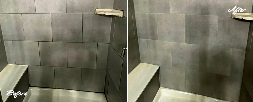 Shower Before and After a Superb Grout Sealing in Lakeway, TX
