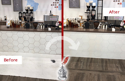 Sir Grout Austin Restores, Cleans and Seals this Dirty Coffee Shop Tile and Grout Picture of a Coffee Shop Before and After Tile and Grout Restoration