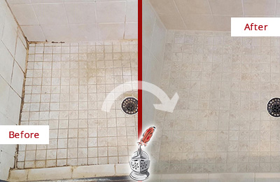 Before and After Picture of a Pflugerville Shower Caulked to Fix Cracks