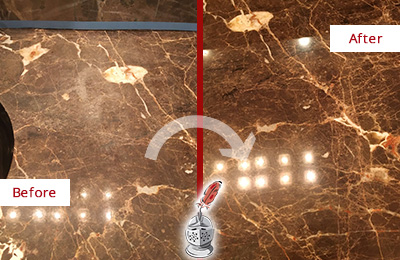 Before and After Picture of a Leander Marble Stone Countertop Polished to Eliminate Stains