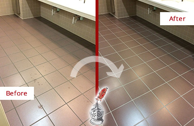 Sir Grout Seals this Bee Cave Restroom to Help Protect Against Scratches Before and After Picture of a Bee Cave Restroom Sealed to Help Protect Against Scratches