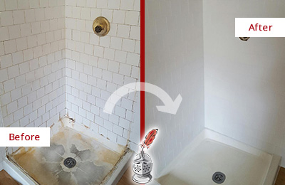 Sir Grout Cleans this Briarcliff Shower Cleaned to Eliminate Mold Before and After Picture of a Briarcliff Shower Cleaned to Eliminate Mold